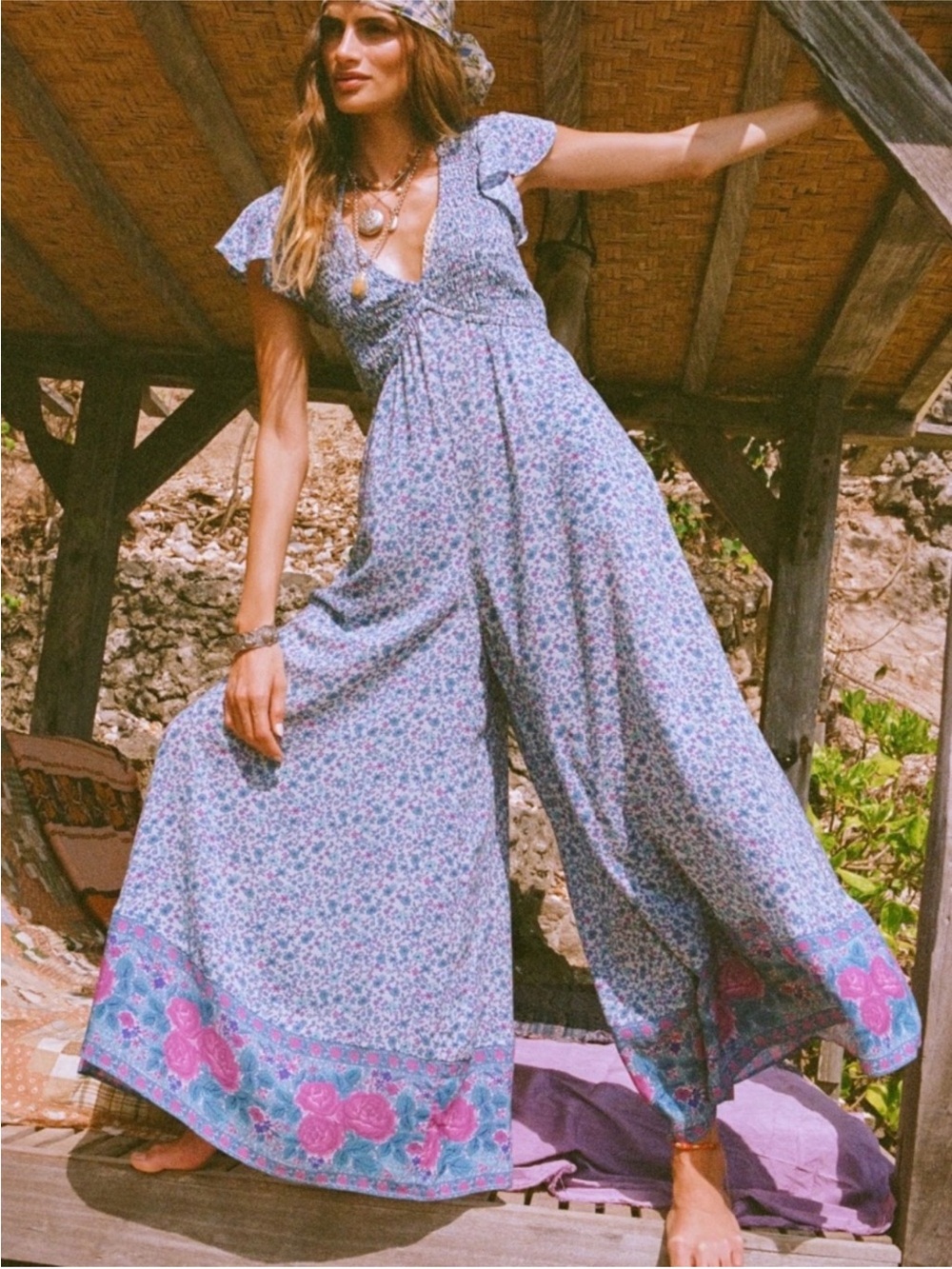 Spell Love Jetty Shirred Jumpsuit - Blue Nirvana - NWT - Picture 10 of 10
